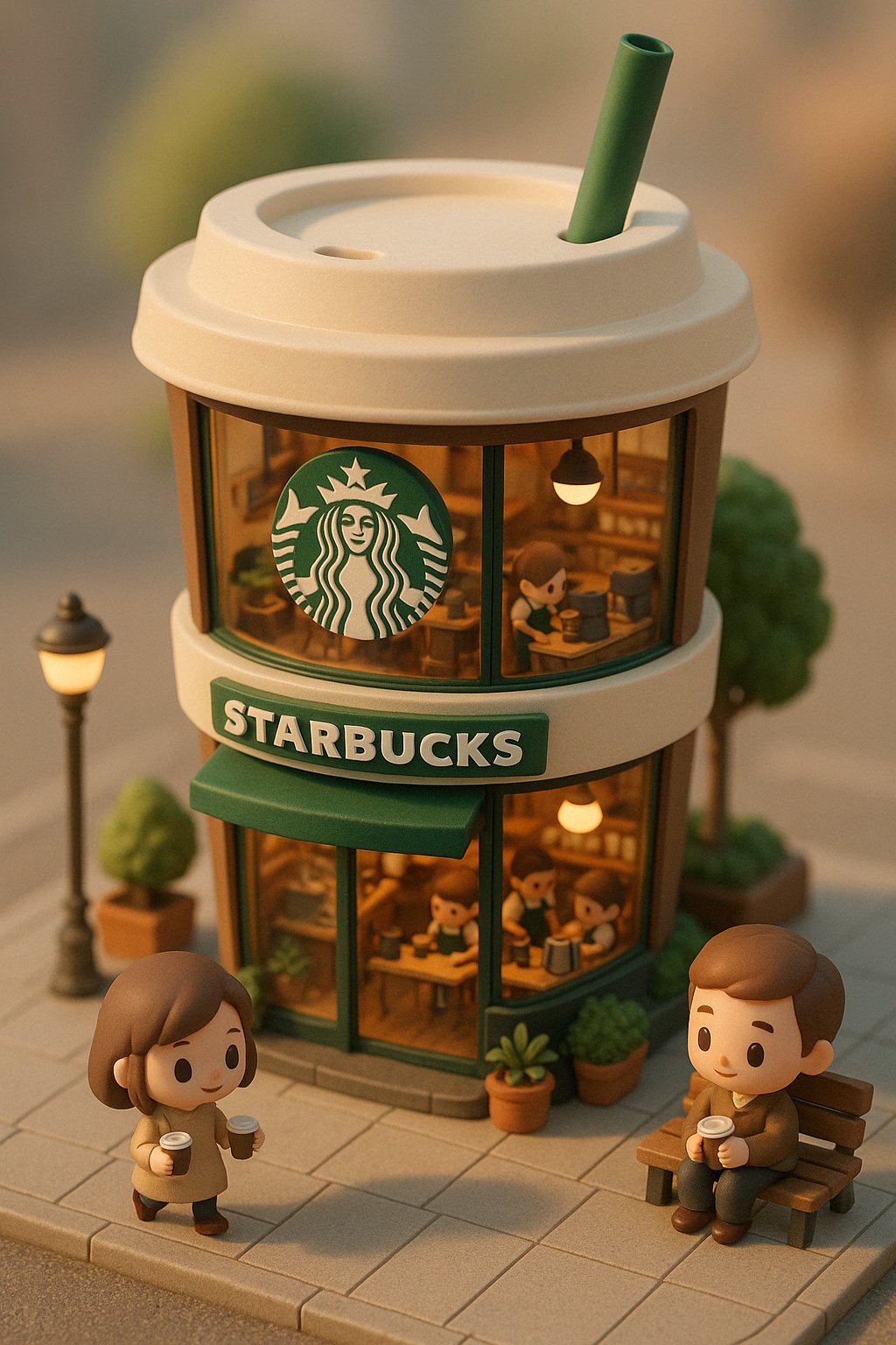 3D Q-version Starbucks Coffee Shop AI Prompt