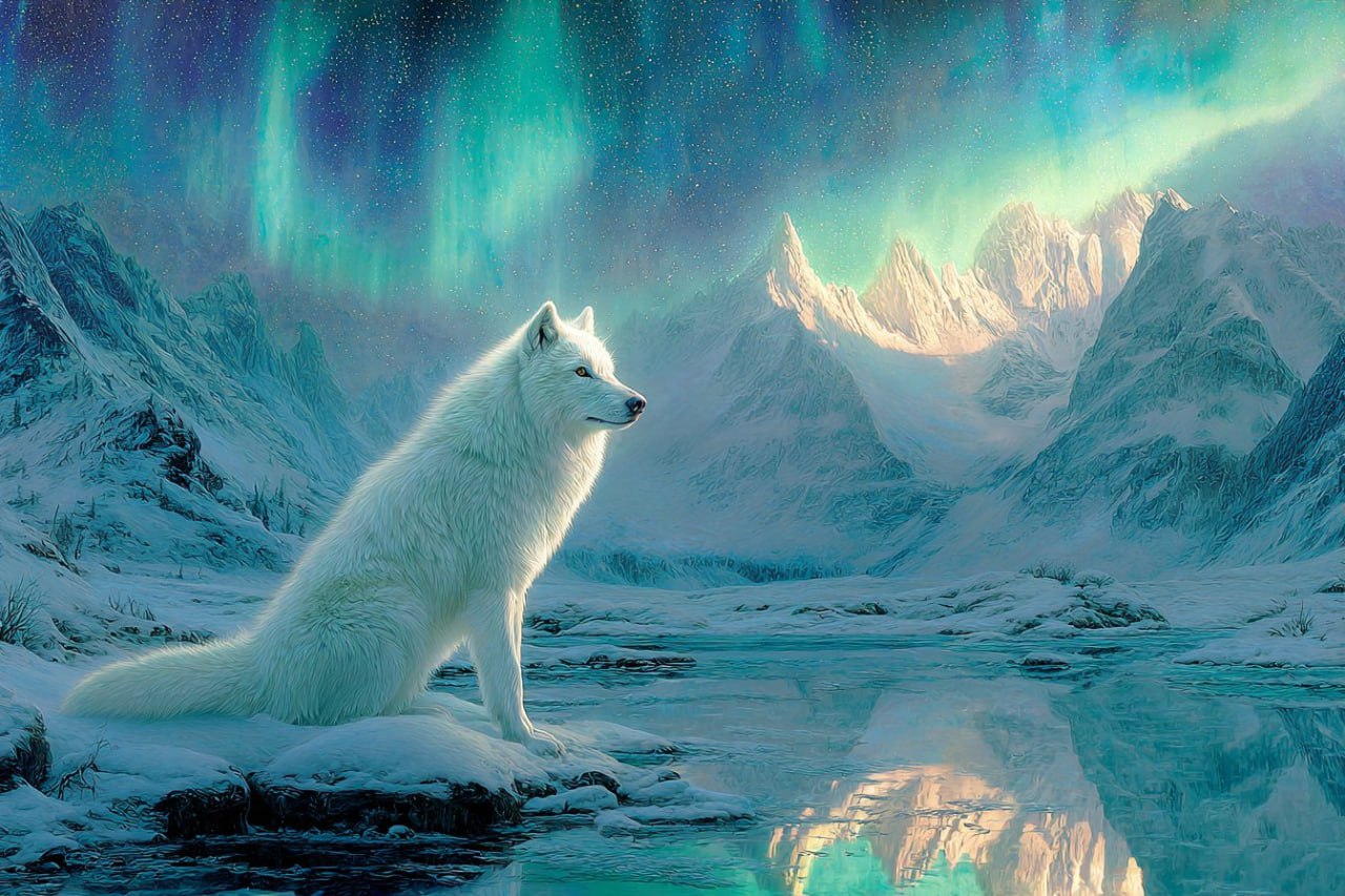 Glacial Luminescence - Arctic Wolf AI Prompt