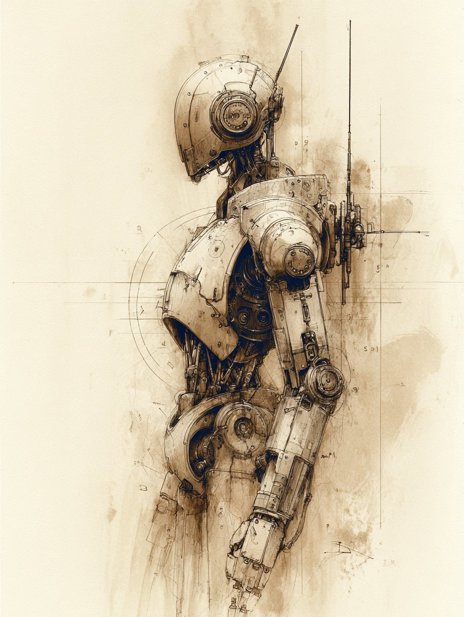 Ink & Coffee Robot - Vintage Illustration AI Prompt