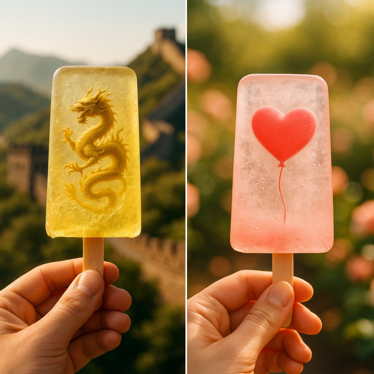 Realistic Photo - Dragon Popsicle on Great Wall AI Prompt