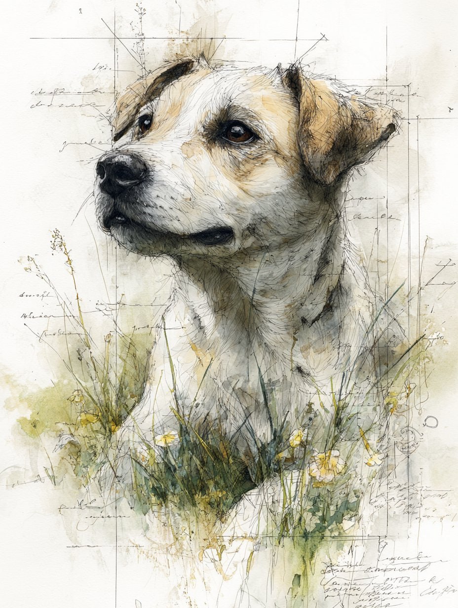 Watercolor Painting - Dog Sketch AI Prompt